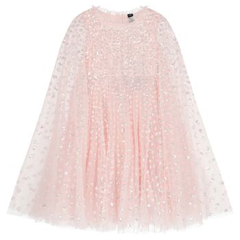 Girls Pink Sequin & Tulle Cape Dress 