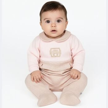 Baby Girls Pink & Gold Logo Babygrow