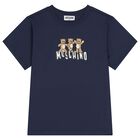 Boys Navy Blue Teddy Bear Logo T-Shirt, 3, hi-res