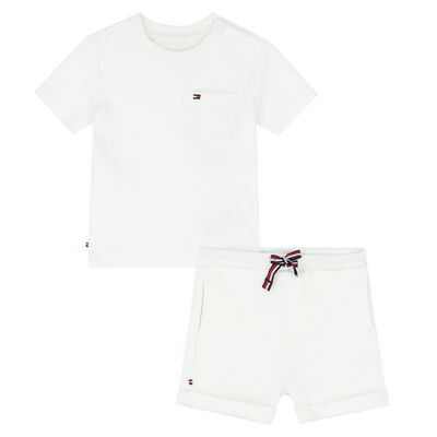 White Rib Baby Shorts Set