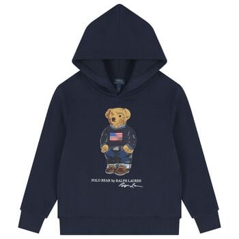 Boys Navy Blue Polo Bear Hooded Top