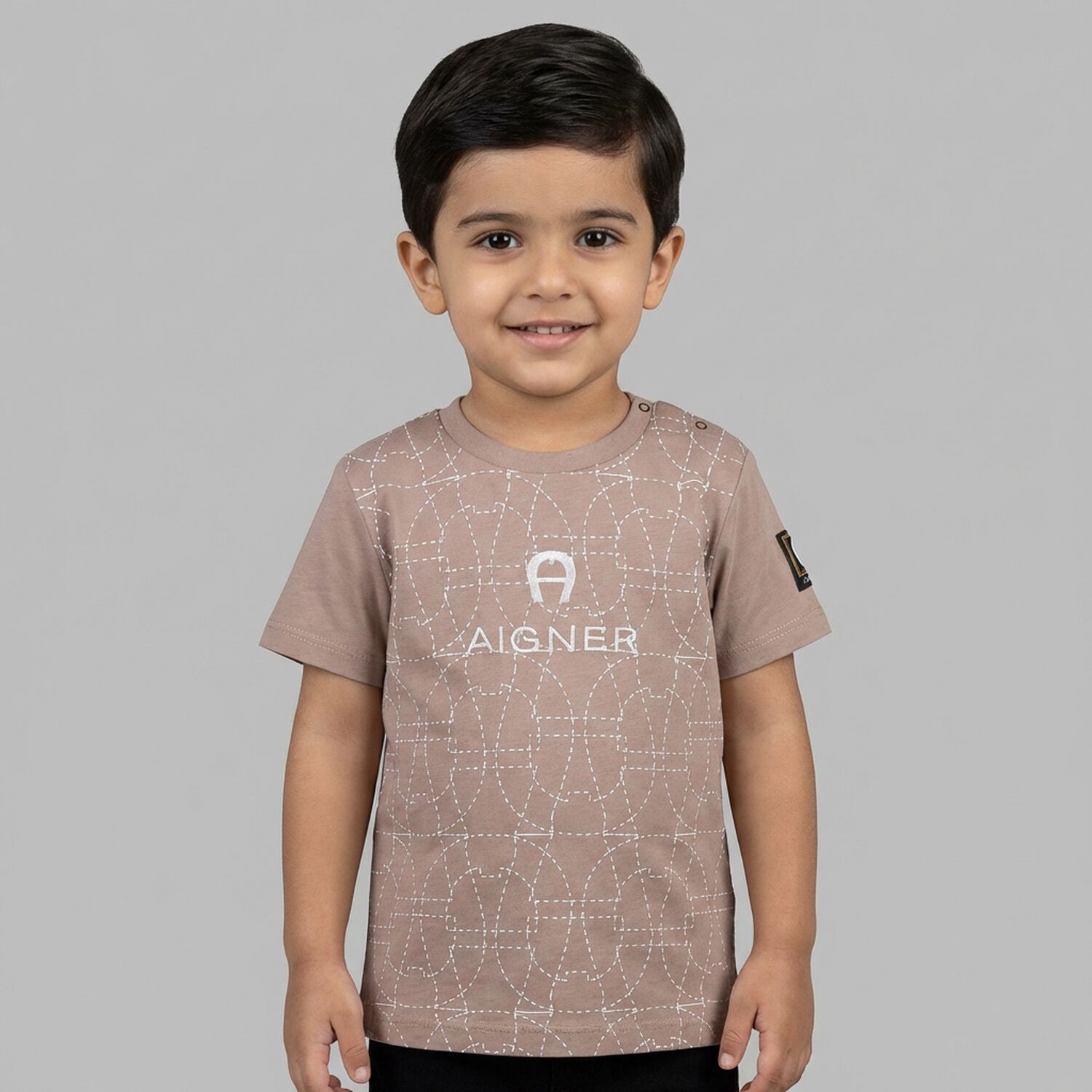 Younger Boys Beige Logo T-Shirt, 2, hi-res
