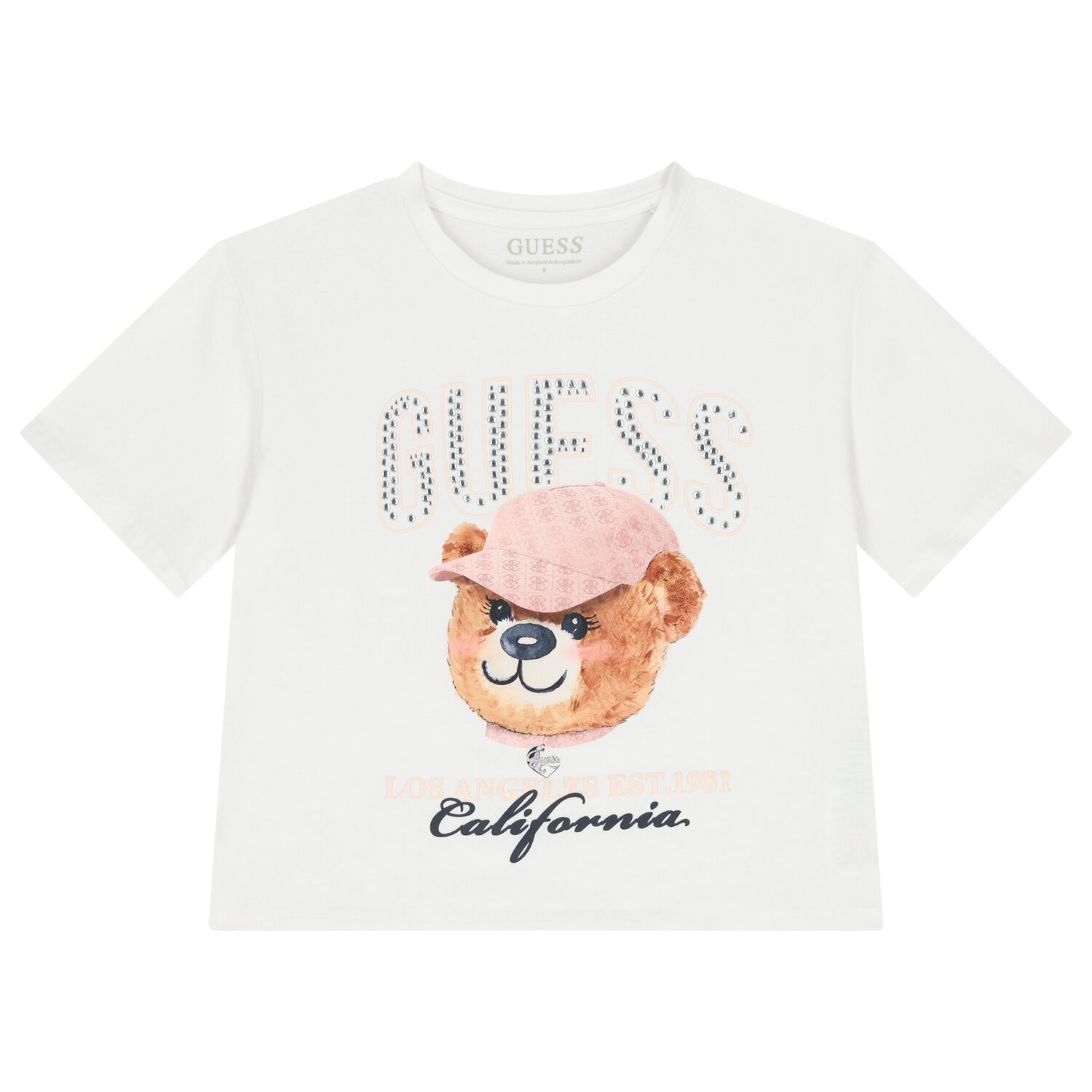 Girls White Teddy Bear Logo T-Shirt, 1, hi-res
