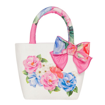 Girls White & Pink Floral Handbag