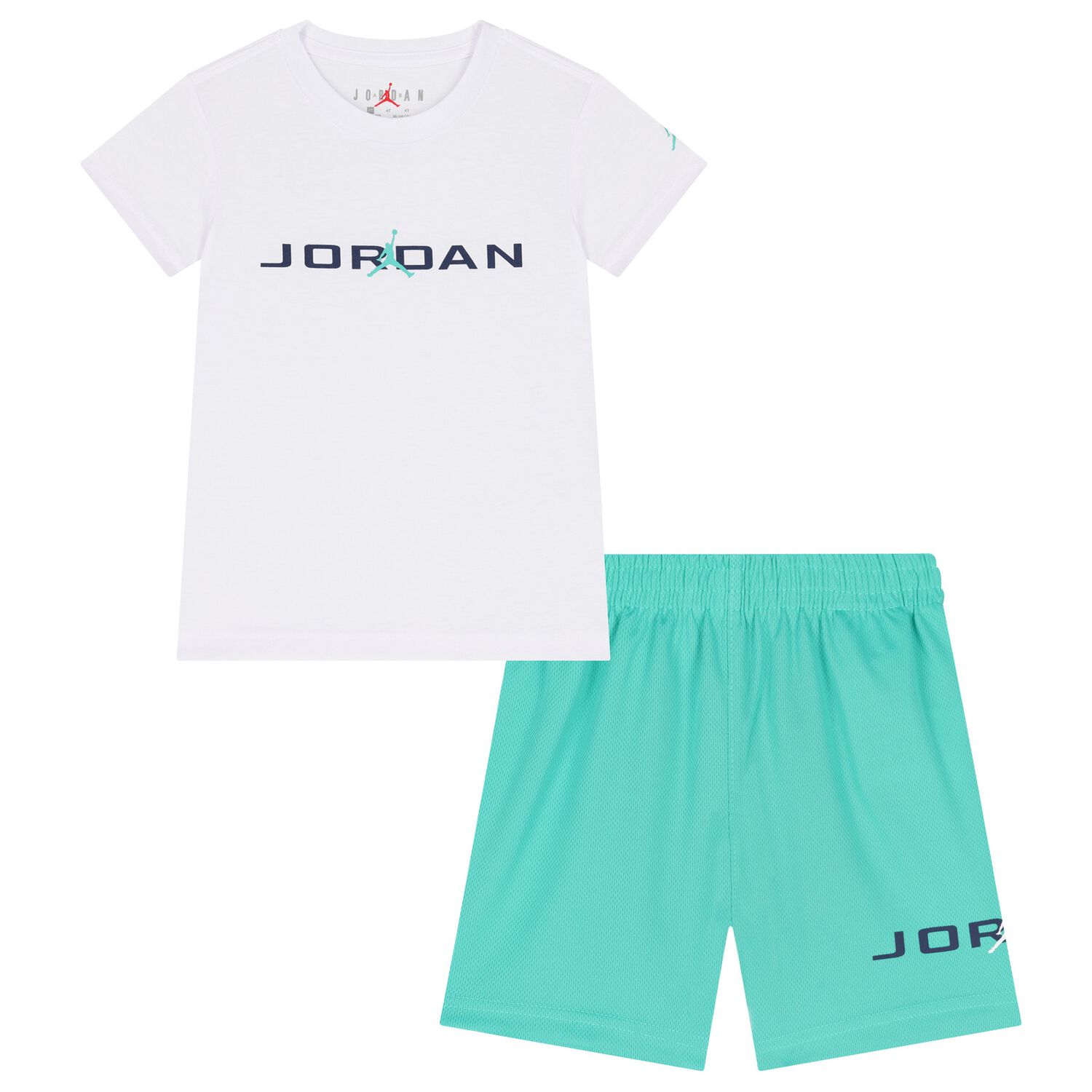 Younger Boys White & Green Jordan Shorts Set, 1, hi-res