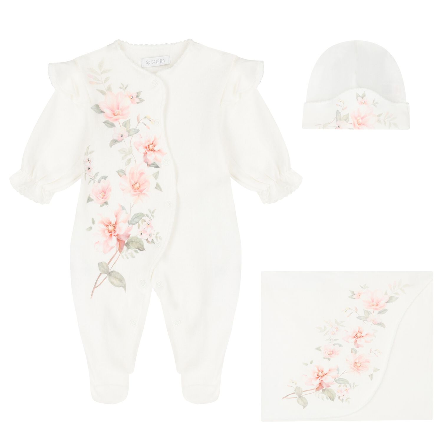 Baby Girls Ivory Floral Babygrow Gift Set, 2, hi-res image number null