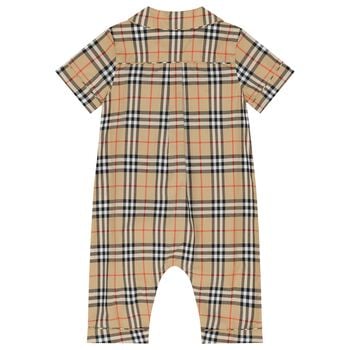 Baby Boys Beige Check Romper