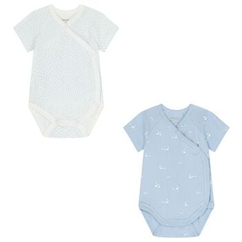 Baby Boys White & Blue Bodysuits ( 2-Pack )