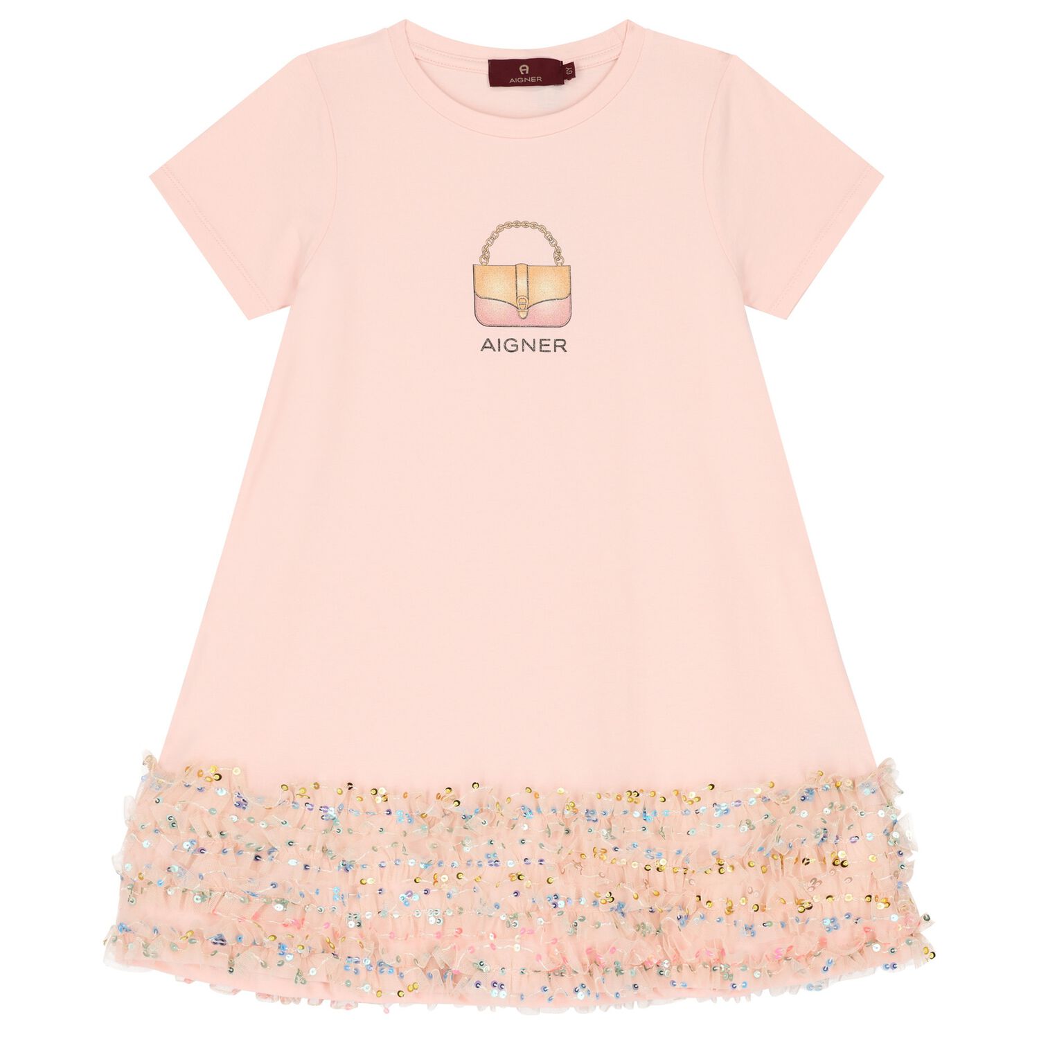 فستان بنات مزين بالترتر بطبعة حقيبة باللون الوردى, 3, hi-res image number null