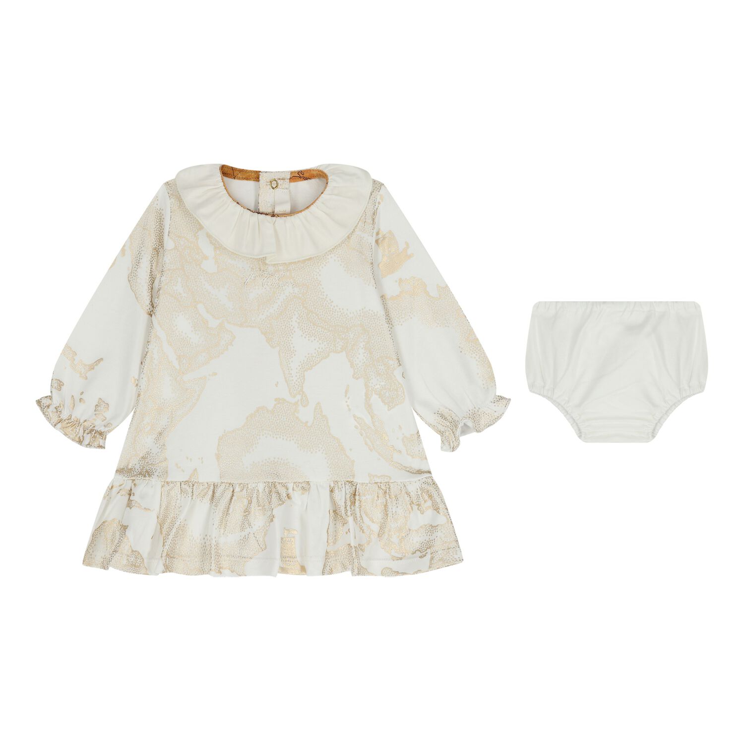 Baby Girls White & Gold Geo Map Dress Set, 1, hi-res