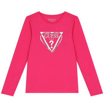 توب بنات بأكمام بالشعار باللون الوردي