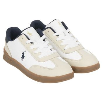 Boys White & Beige Logo Trainers