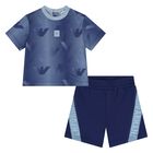 Younger Boys Blue Logo Shorts Set, 1, hi-res