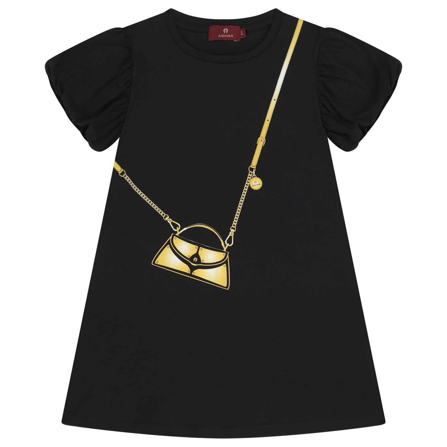 Girls Black Bag Logo Dress, 1, hi-res