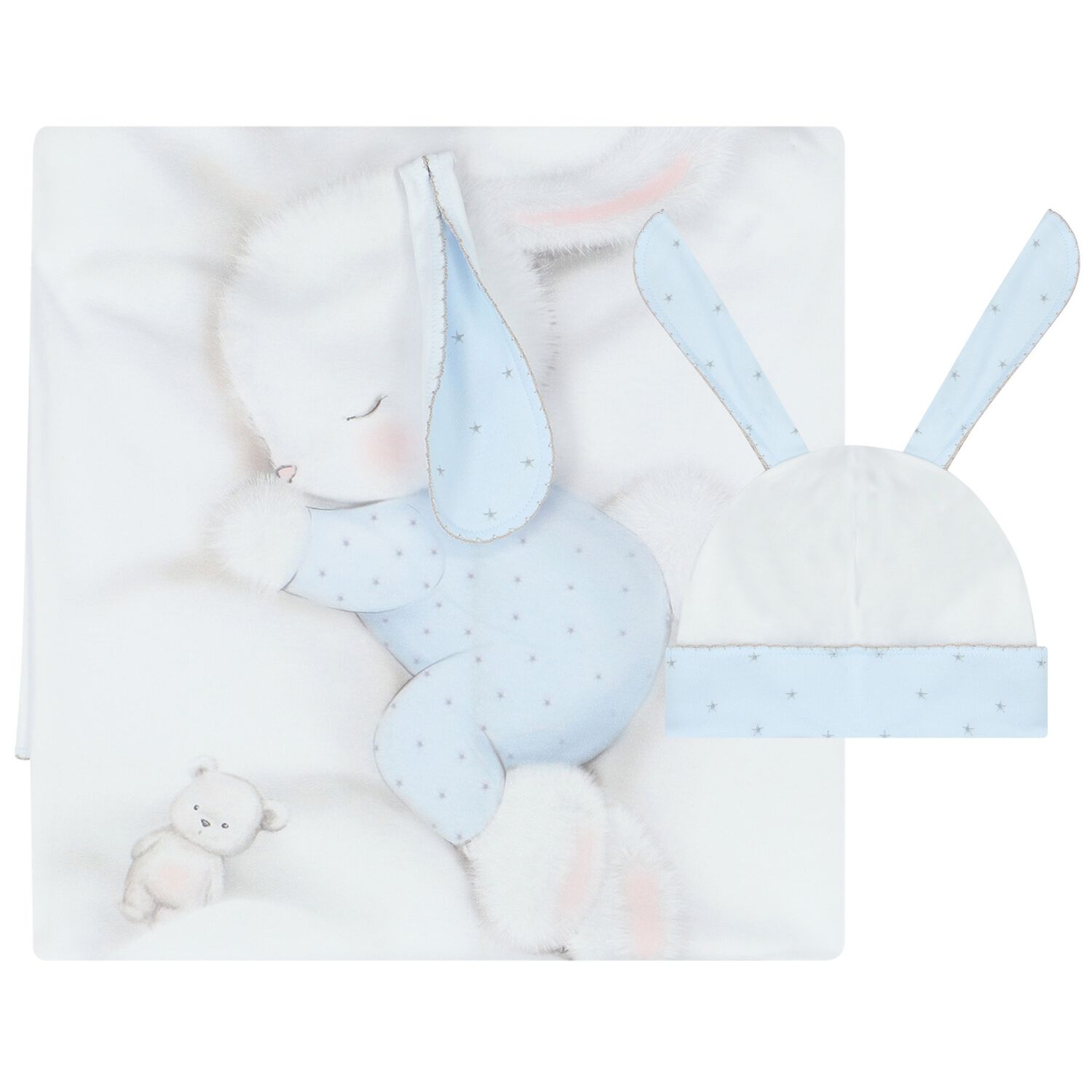 طقم بطانية أولاد بطبعة الأرنب باللون الأبيض والأزرق, 2, hi-res image number null