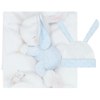 طقم بطانية أولاد بطبعة الأرنب باللون الأبيض والأزرق