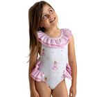 Girls White & Pink Ballerinas Swimsuit, 1, hi-res