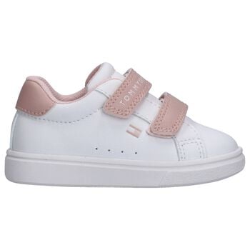 Girls White & Pink Logo Trainers