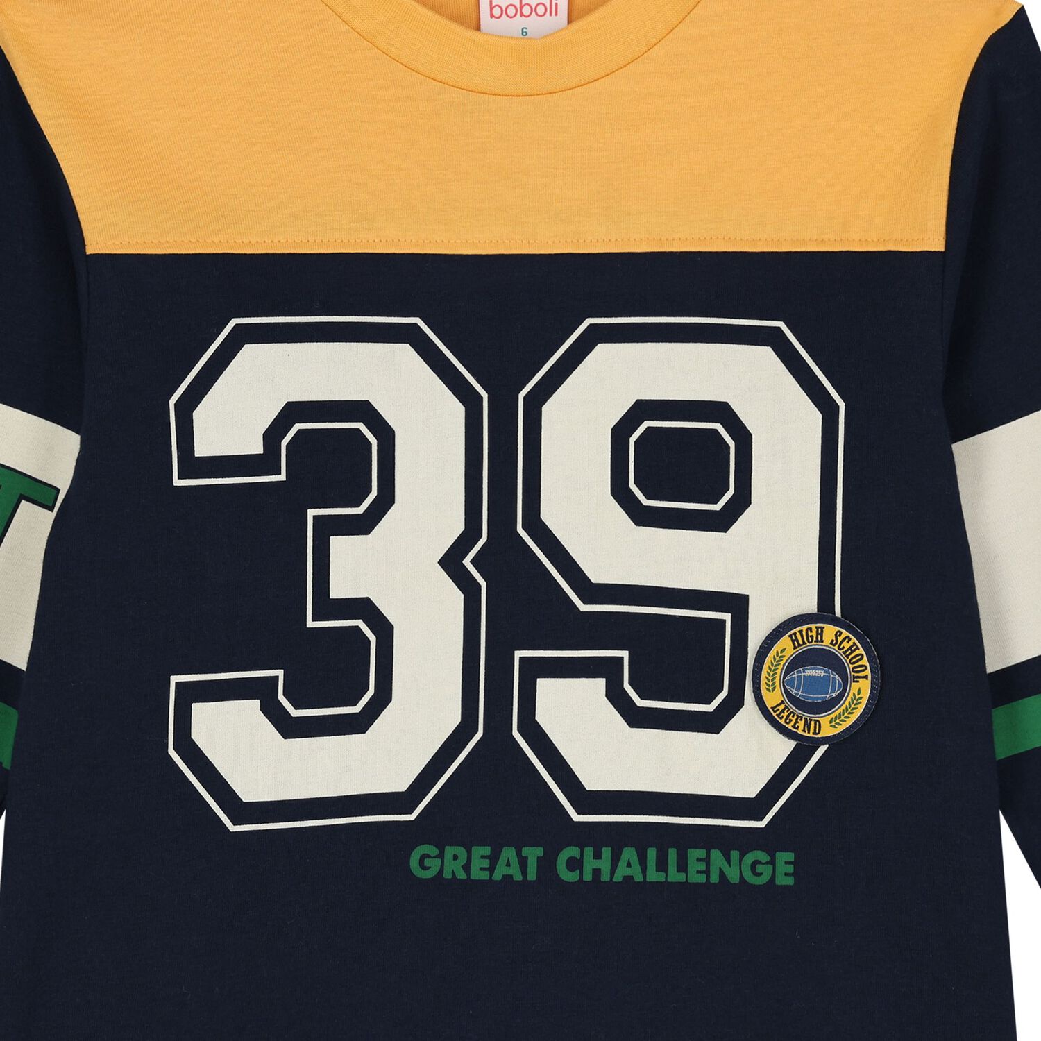 Boys Navy Blue & Yellow Long Sleeve Top, 1, hi-res image number null