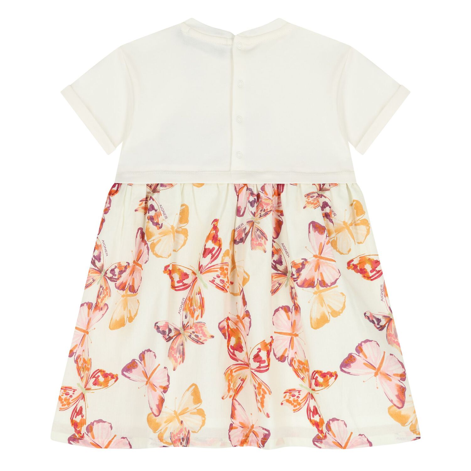 فستان أطفال بالشعار بطبعة فراشة  باللون العاجي والوردي للبنات, 3, hi-res