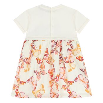 فستان أطفال بالشعار بطبعة فراشة  باللون العاجي والوردي للبنات