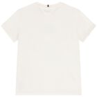 Girls Ivory Embellished Logo T-Shirt, 3, hi-res
