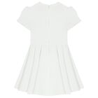 Girls White Diamante Logo Pleated Dress, 4, hi-res
