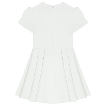 Girls White Diamante Logo Pleated Dress