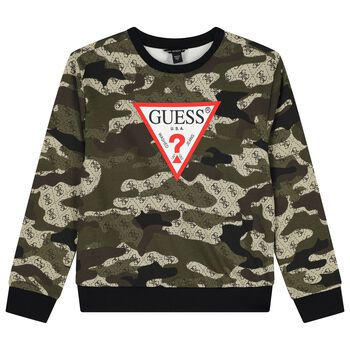Boys Green Camouflage Logo Sweatshirt