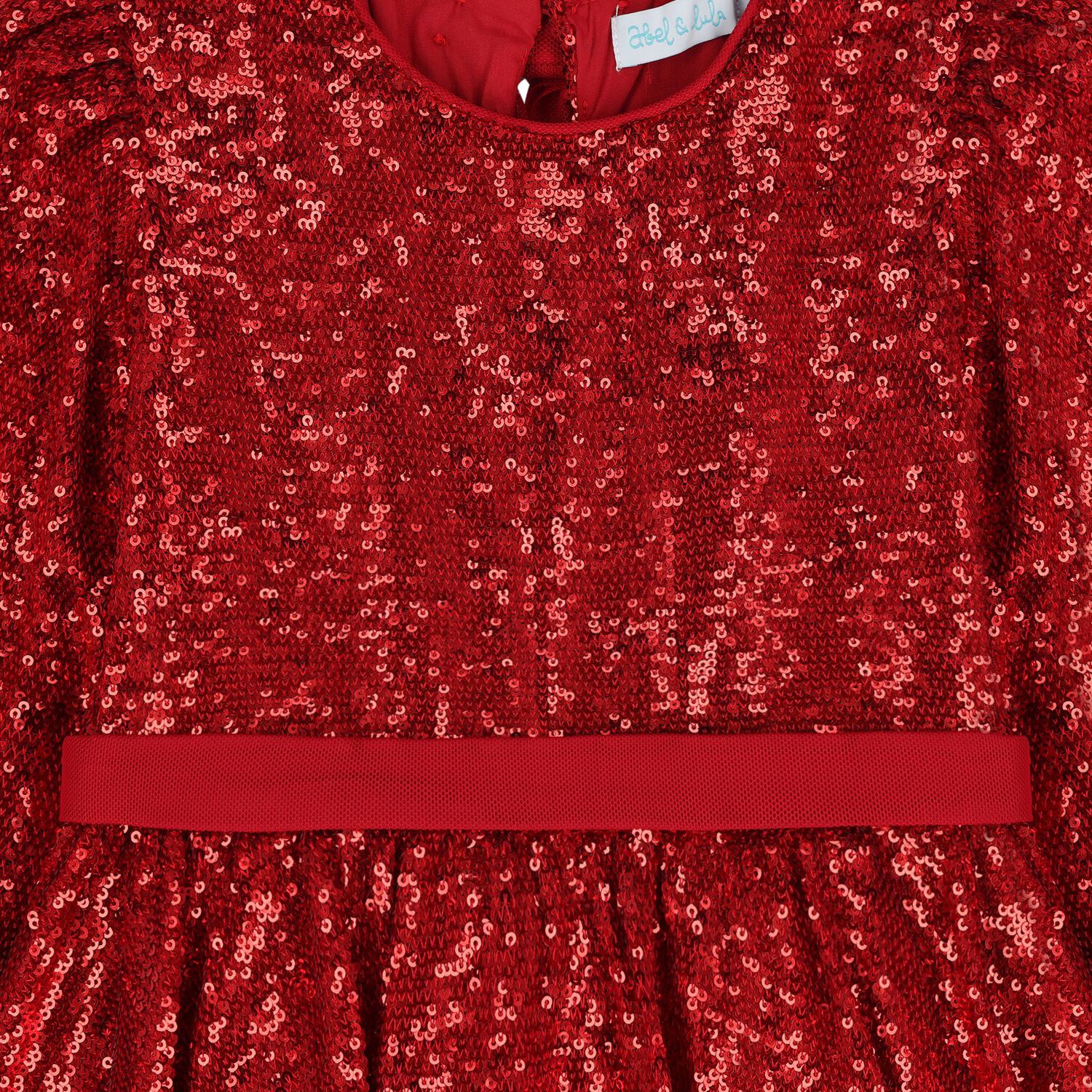 Girls Red Embellished Sequin Dress, 1, hi-res