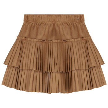 Girls Beige Pleated Skirt