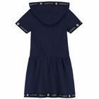 Girls Navy Blue & Gold Logo Dress, 1, hi-res