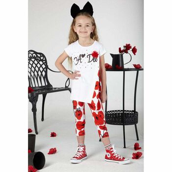 Girls White & Red Poppy Ankle Socks