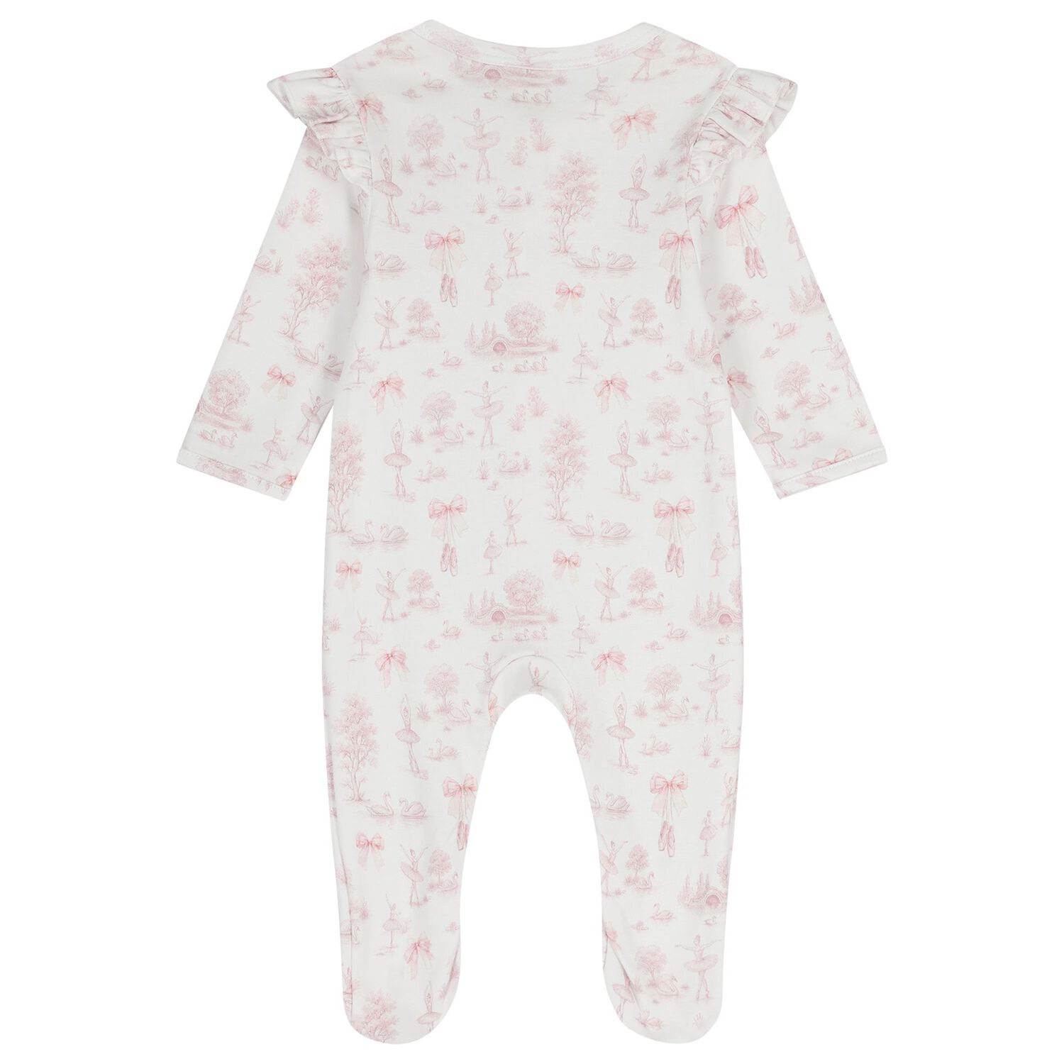 Baby Girls White & Pink Swan Babygrow, 1, hi-res