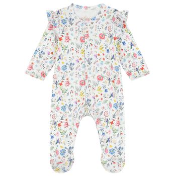 My Little Pie Baby Girls White Floral Babygrow, 1 Baby Girls White Floral Babygrow
