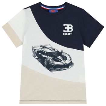 Boys Navy Blue, White & Beige Logo T-Shirt