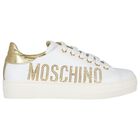 Girls White & Gold Logo Trainers, 1, hi-res