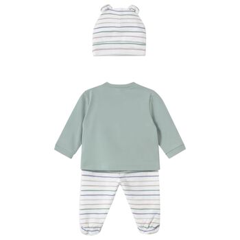 Baby Boys White & Green Trousers Set