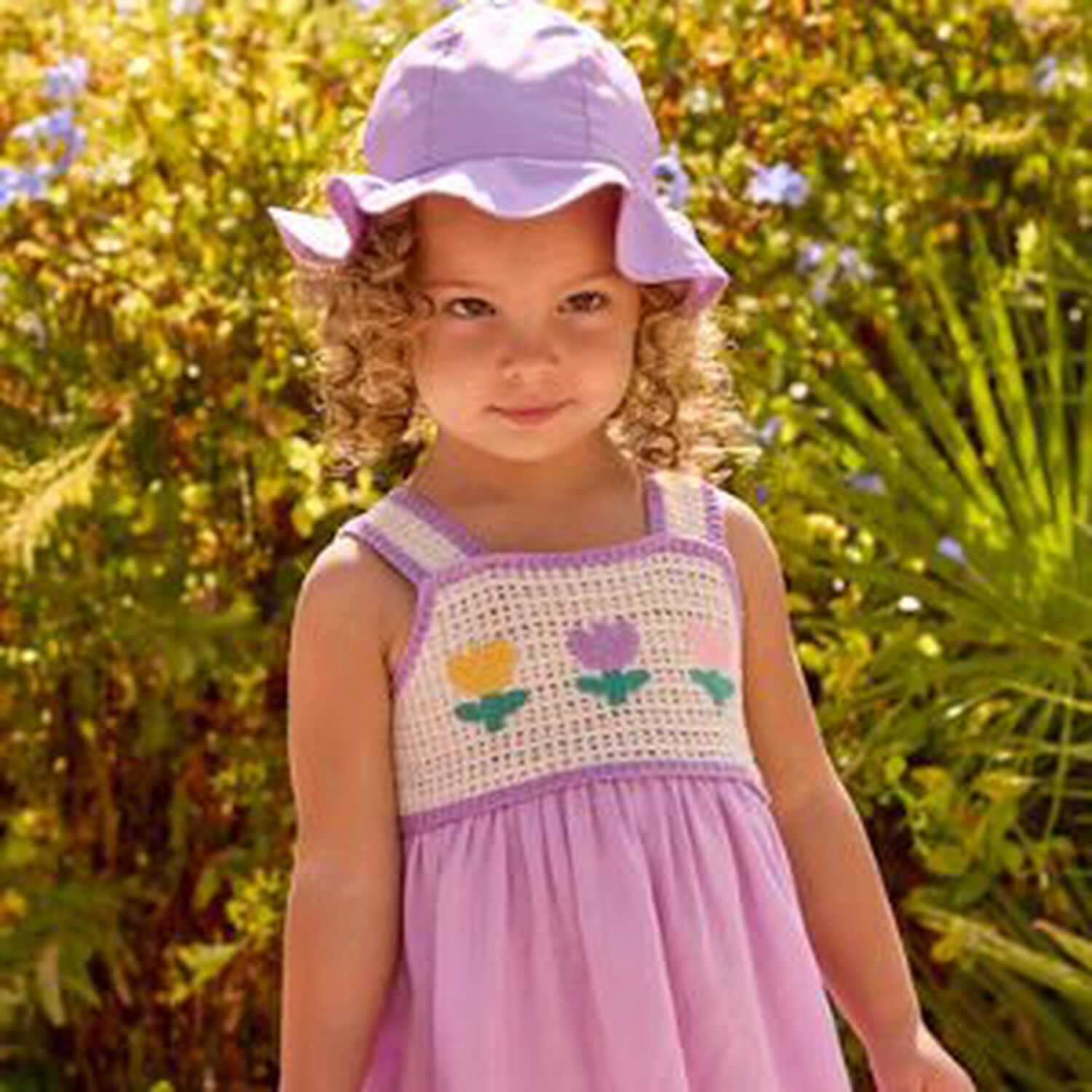 Younger Girls Lilac & Ivory Flower Dress, 1, hi-res