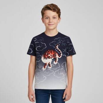 Navy Blue & White Tiger Logo Ombre T-Shirt