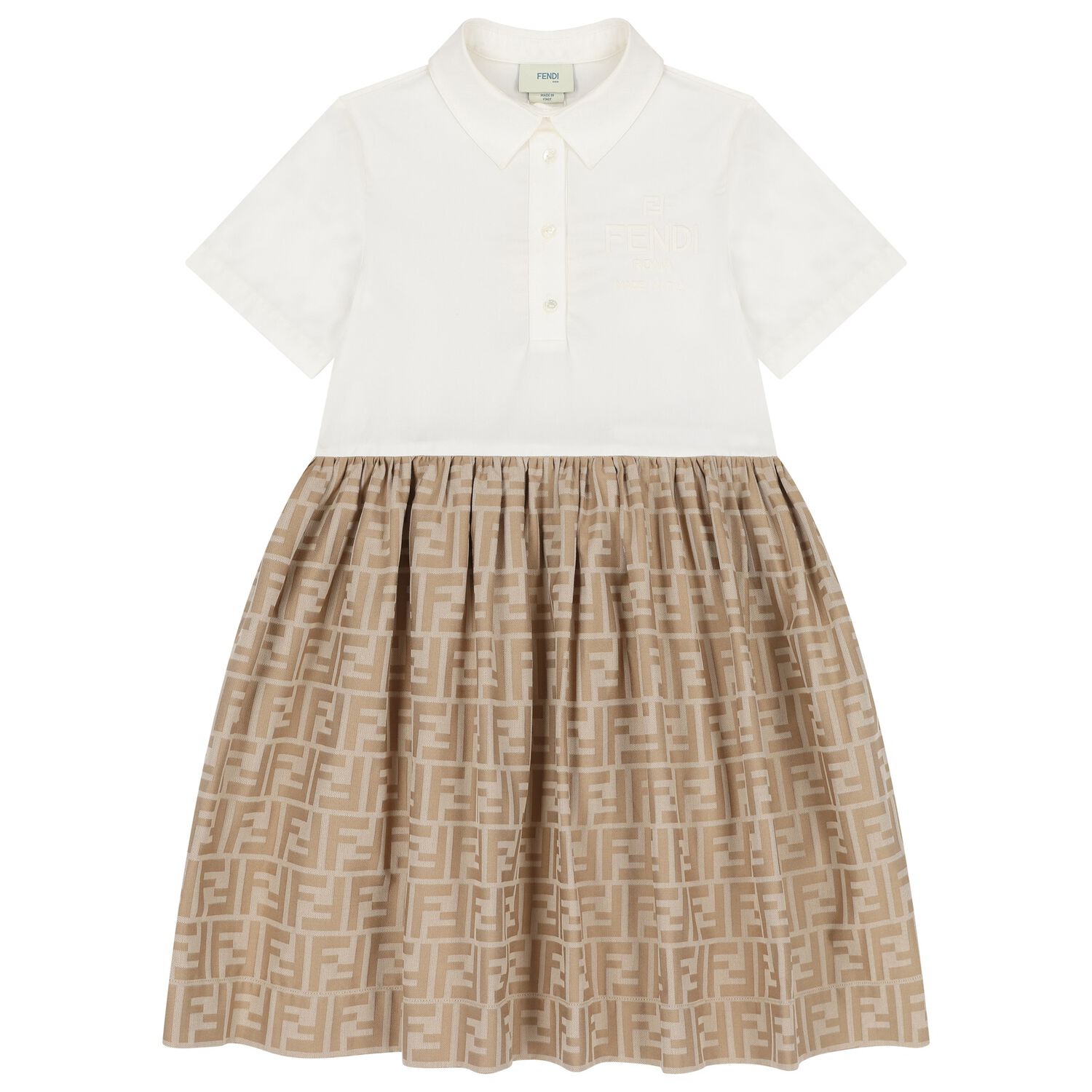 Girls Ivory & Beige FF Logo Dress, 1, hi-res image number null