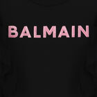 Girls Black Logo Ruffled Dress, 1, hi-res