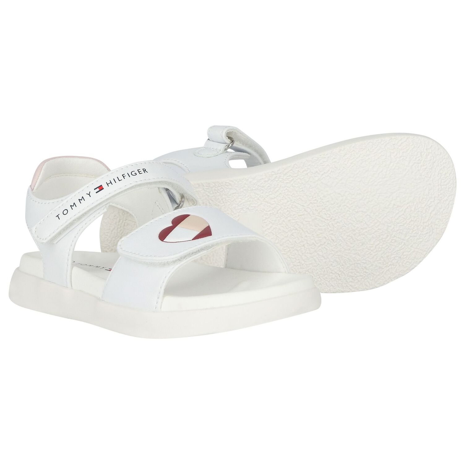 Girls White Heart Logo Sandals, 1, hi-res