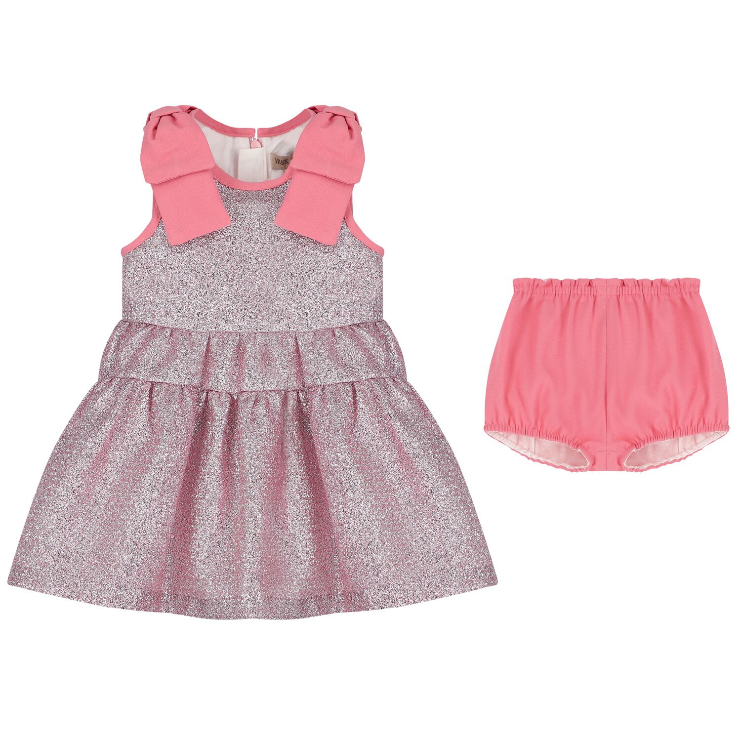 Baby Girls Pink Glitter Bow Dress, 1, hi-res image number null