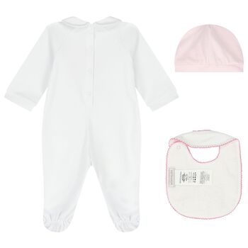 Baby Girls White & Pink Rose Babygrow Gift Set
