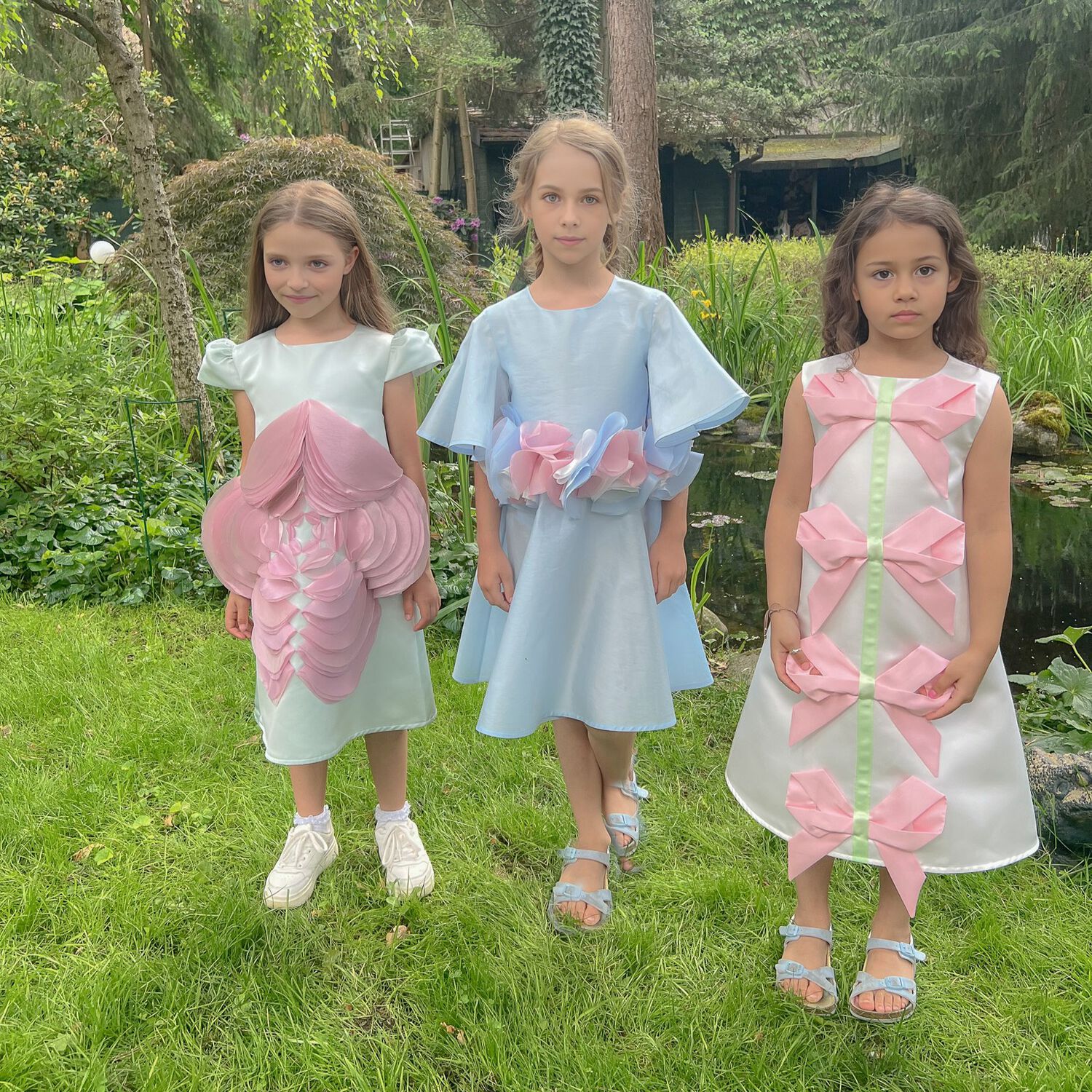 Girls White & Pink Bow Dress, 1, hi-res image number null