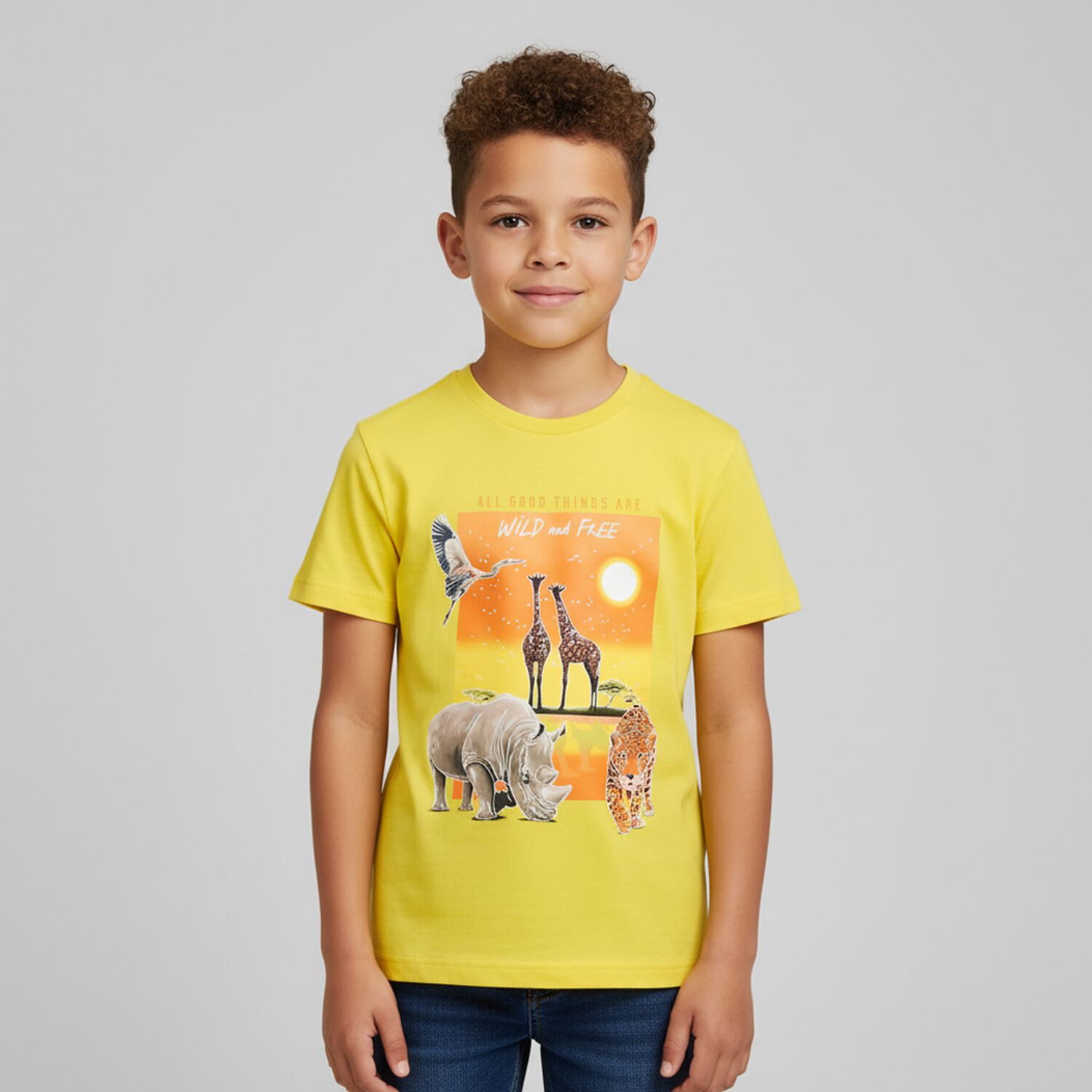 Boys Yellow Animals T-Shirt, 2, hi-res image number null