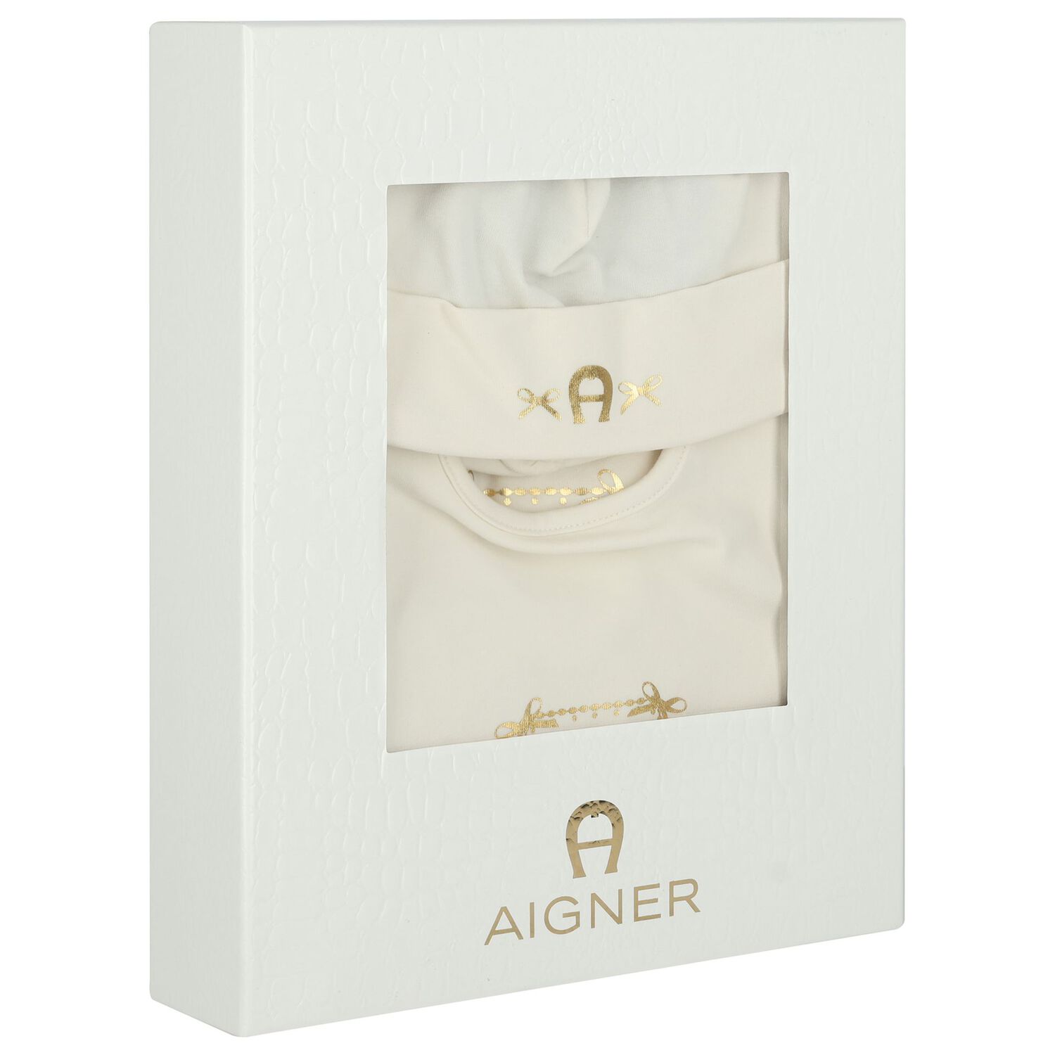 Baby Girls Ivory & Gold Logo Babygrow Gift Set, 1, hi-res