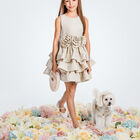 Girls Gold Rose Tiered Dress, 1, hi-res