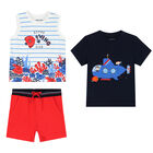 Younger Boys White, Navy & Red Shorts Set, 1, hi-res